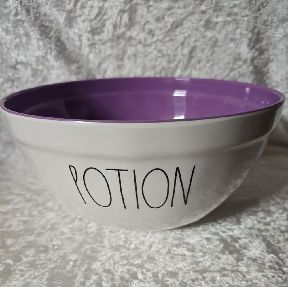 EUC Rae Dunn Melamine POTION Large Bowl White W/Purple Lining